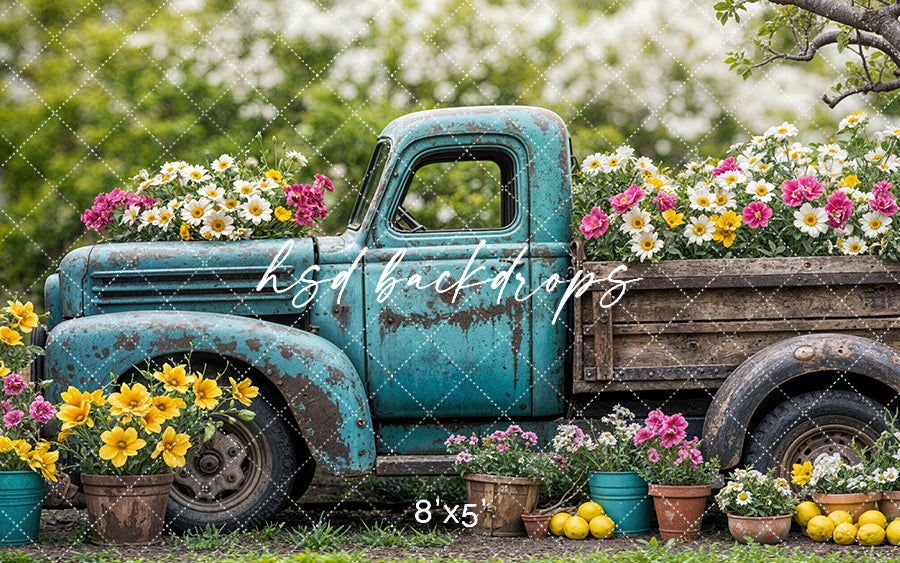 Blooming Vintage Truck (step options) - HSD Photography Backdrops