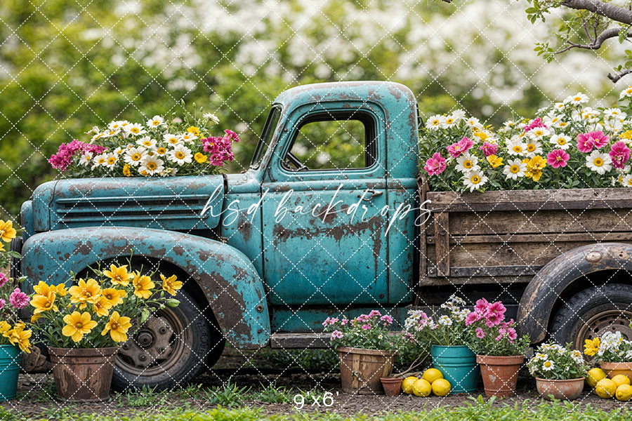 Blooming Vintage Truck (step options) - HSD Photography Backdrops