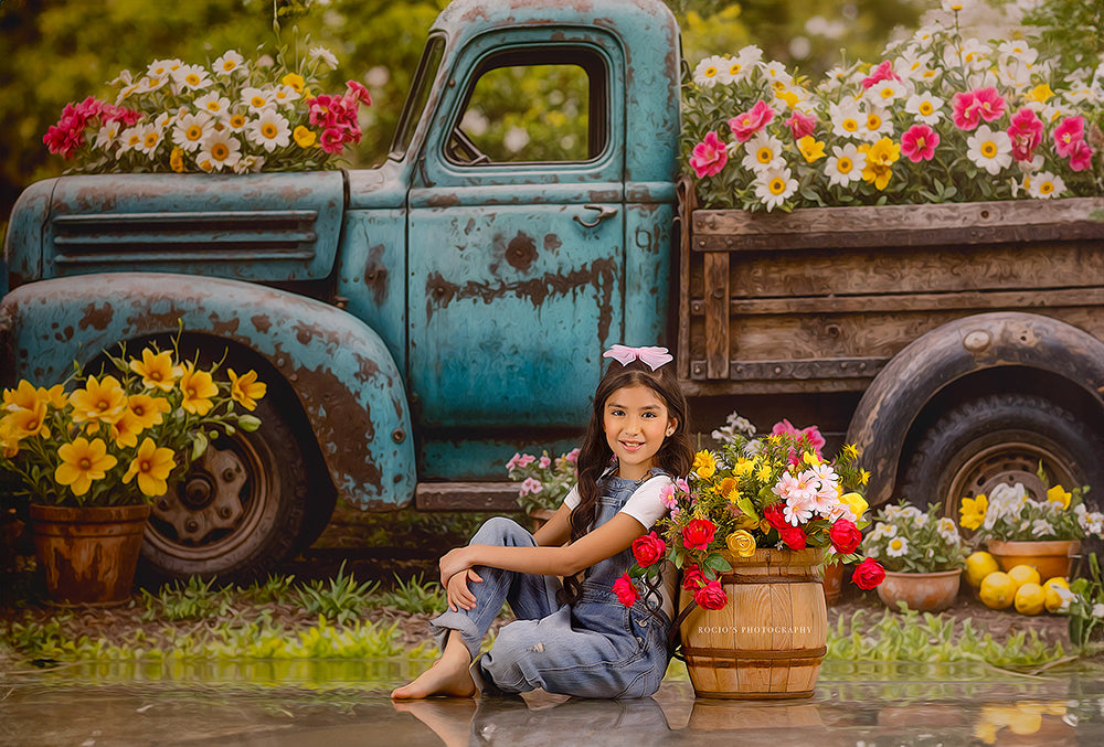 Blooming Vintage Truck (step options) - HSD Photography Backdrops