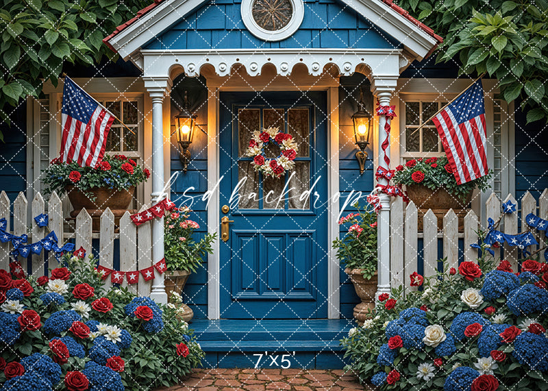 Red, White and Blue Bungalow (sweep options) - HSD Photography Backdrops