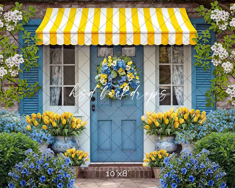 Blue & Yellow Spring Cottage (sweep options) - HSD Photography Backdrops