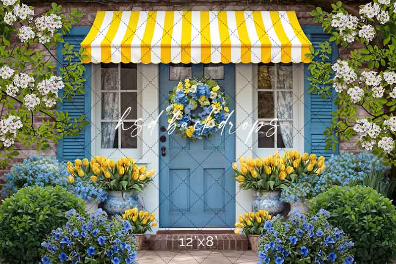 Blue & Yellow Spring Cottage (sweep options) - HSD Photography Backdrops