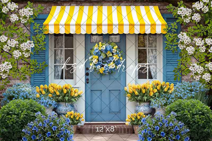 Blue & Yellow Spring Cottage (sweep options) - HSD Photography Backdrops