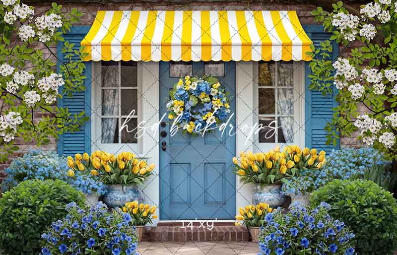 Blue & Yellow Spring Cottage (sweep options) - HSD Photography Backdrops