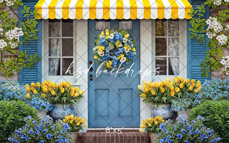 Blue & Yellow Spring Cottage (sweep options) - HSD Photography Backdrops