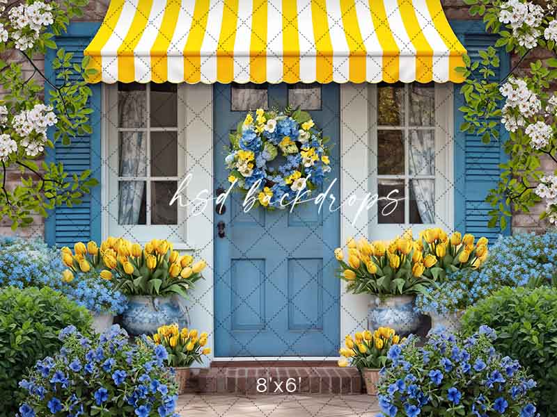 Blue & Yellow Spring Cottage (sweep options) - HSD Photography Backdrops