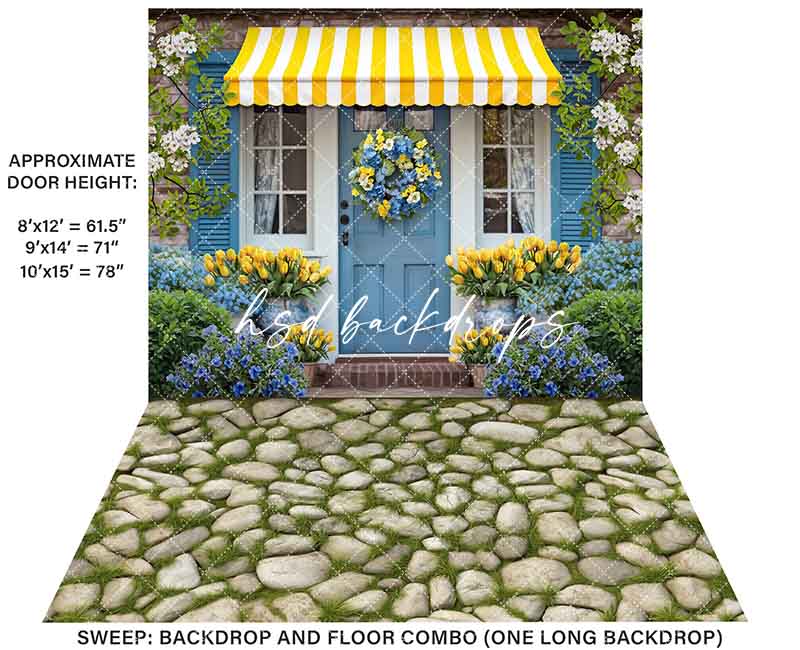 Blue & Yellow Spring Cottage (sweep options) - HSD Photography Backdrops