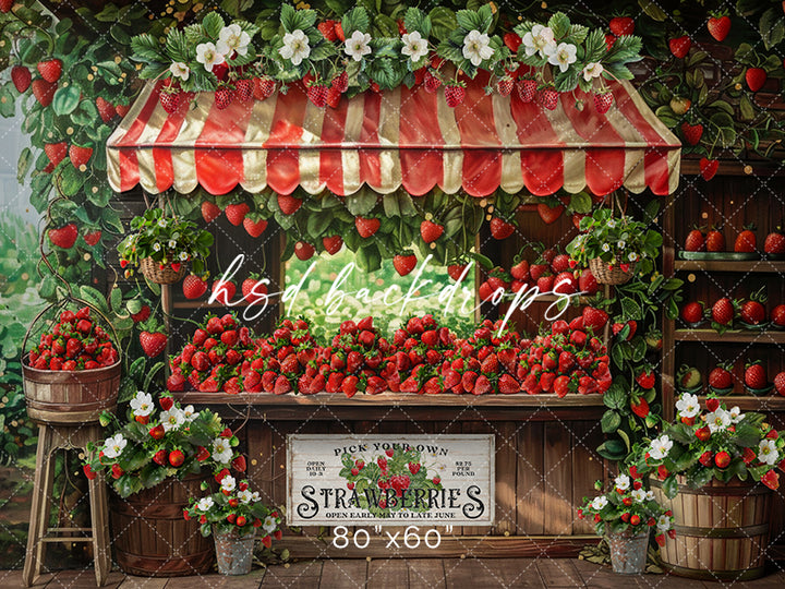 Spring Summer Backdrop for Pictures | Pick Your Own Strawberries 