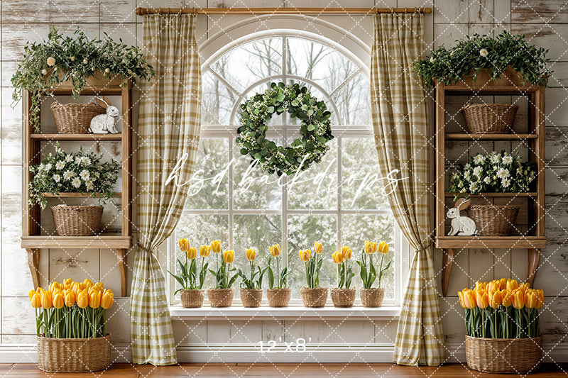 Yellow Tulips Window - HSD Photography Backdrops