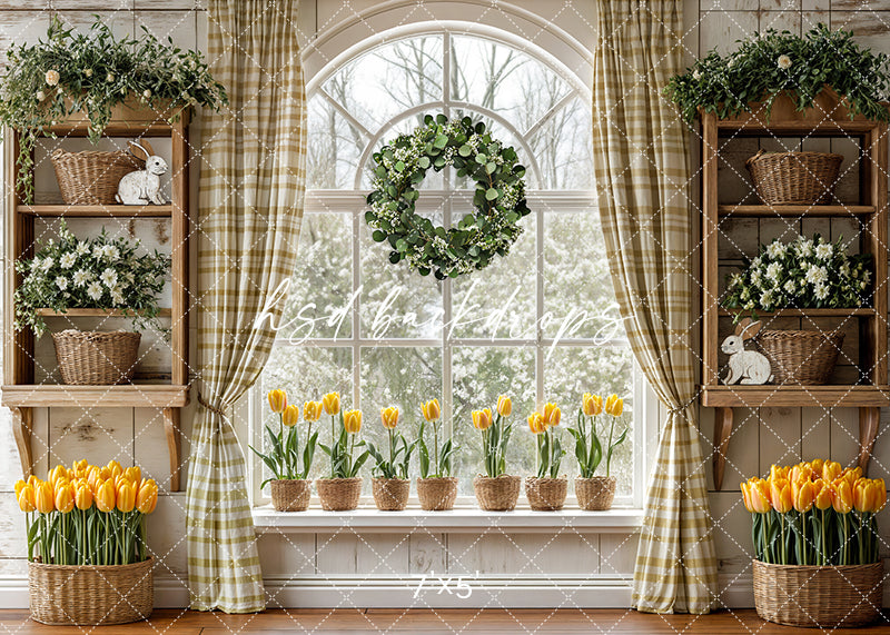 Yellow Tulips Window - HSD Photography Backdrops