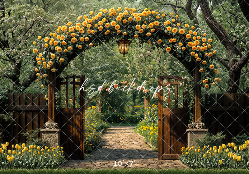 Elegant Yellow Rose Arbor - HSD Photography Backdrops