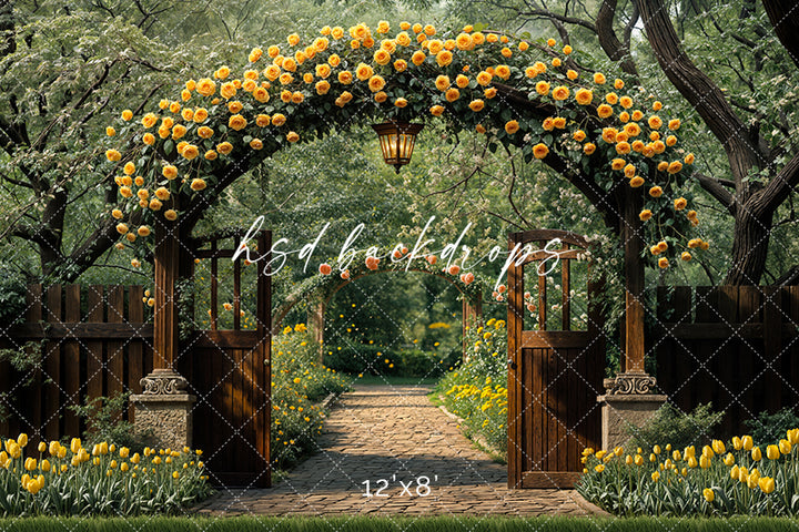 Elegant Yellow Rose Arbor - HSD Photography Backdrops
