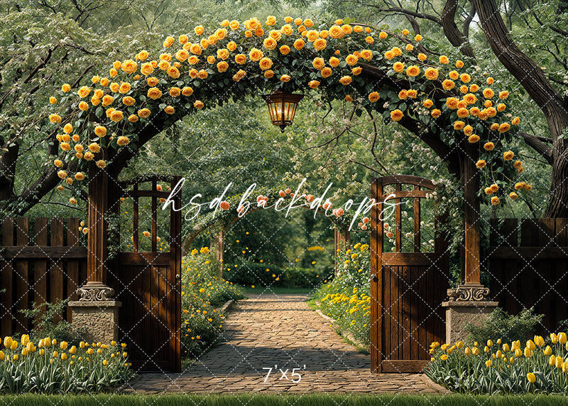 Elegant Yellow Rose Arbor - HSD Photography Backdrops