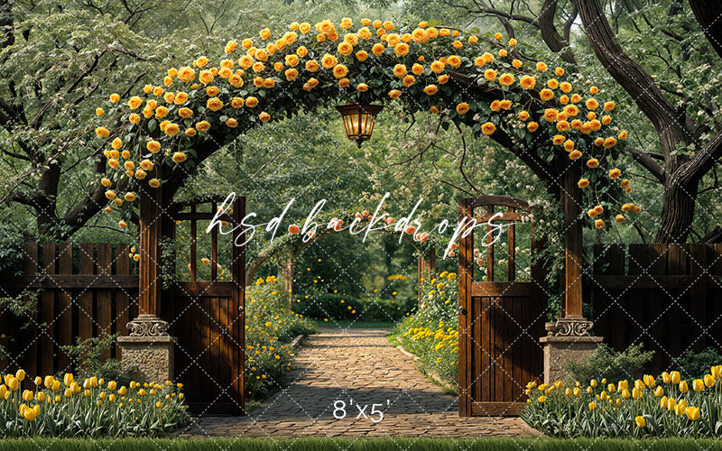 Elegant Yellow Rose Arbor - HSD Photography Backdrops