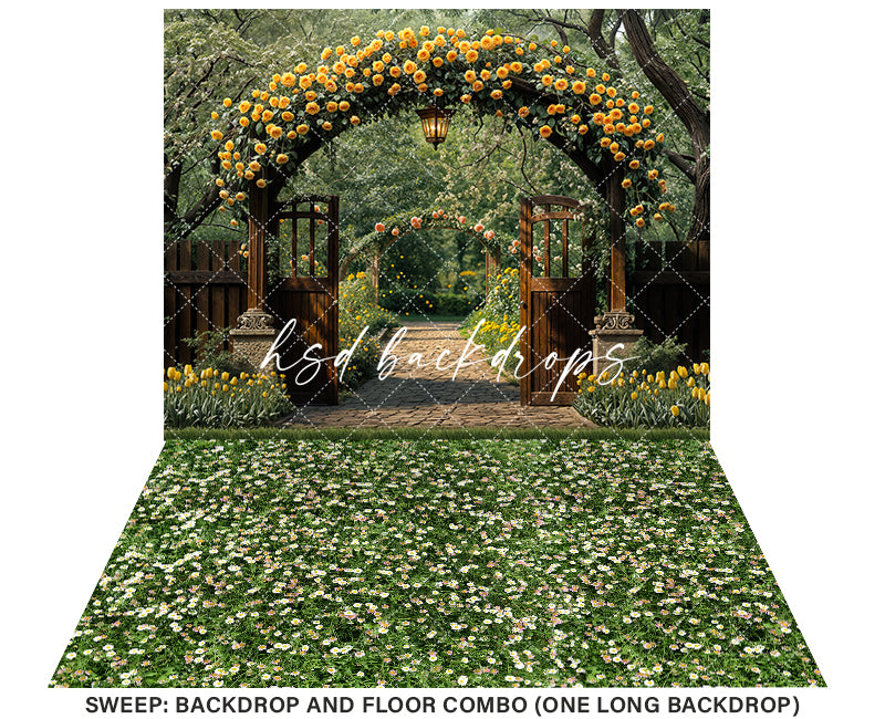 Elegant Yellow Rose Arbor - HSD Photography Backdrops