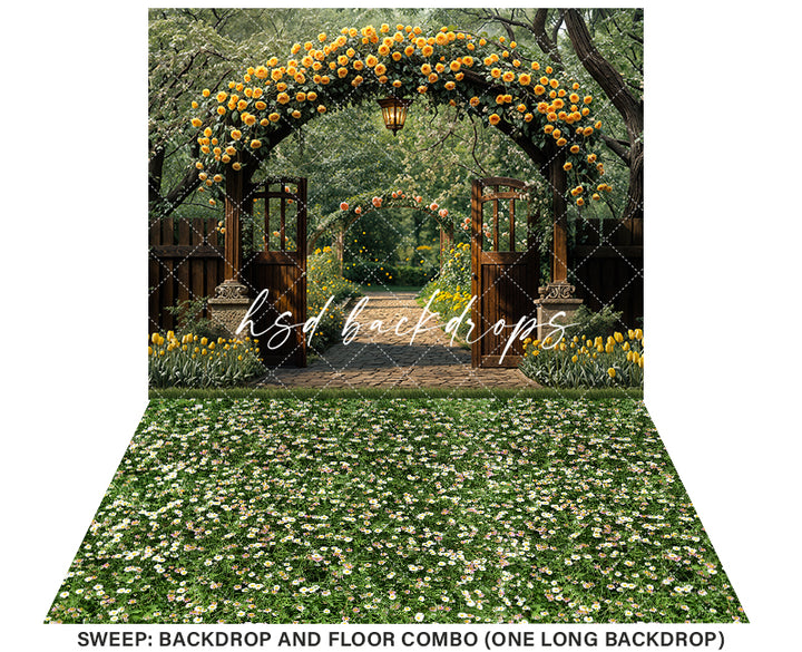 Elegant Yellow Rose Arbor - HSD Photography Backdrops