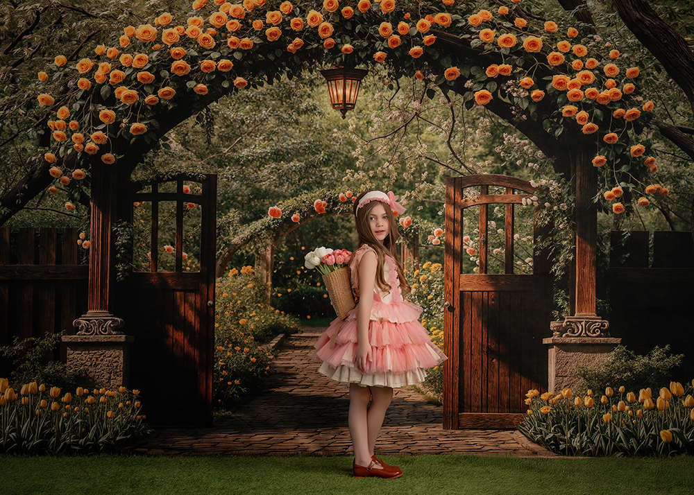 Elegant Yellow Rose Arbor - HSD Photography Backdrops