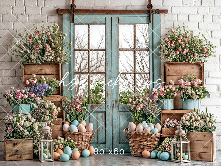 Blooming Easter Barn Doors - HSD Photography Backdrops