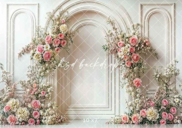 Elegant Pink Rose Arch Wall - HSD Photography Backdrops