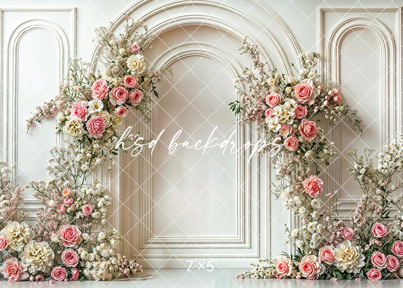 Elegant Pink Rose Arch Wall - HSD Photography Backdrops