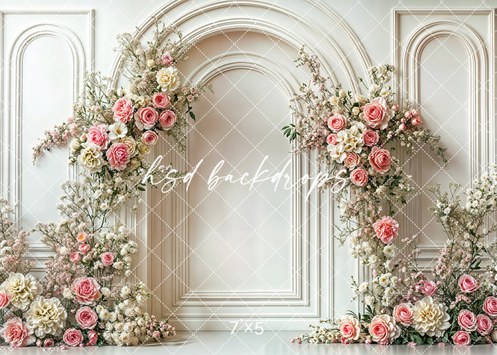 Elegant Pink Rose Arch Wall - HSD Photography Backdrops
