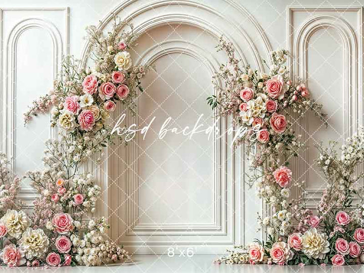 Elegant Pink Rose Arch Wall - HSD Photography Backdrops