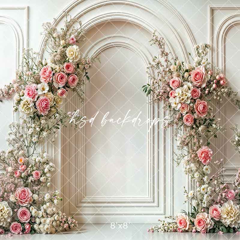 Elegant Pink Rose Arch Wall - HSD Photography Backdrops