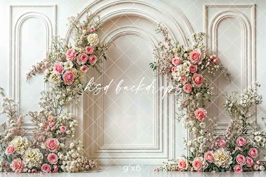 Elegant Pink Rose Arch Wall - HSD Photography Backdrops