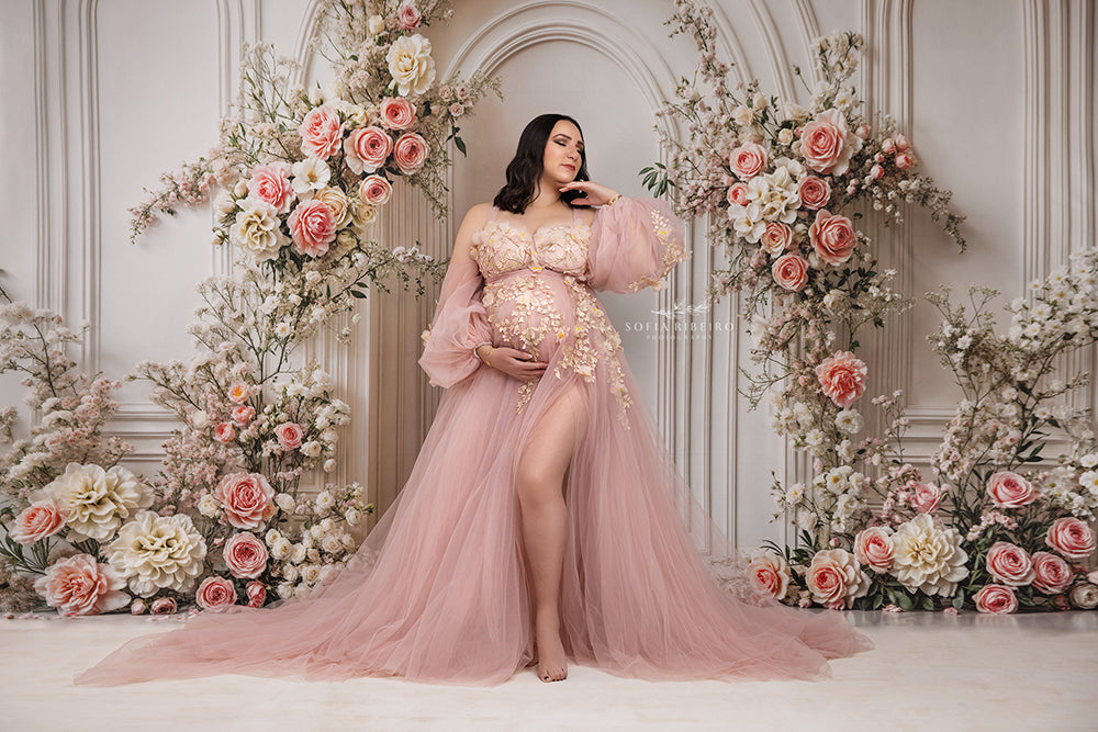 Elegant Pink Rose Arch Wall - HSD Photography Backdrops