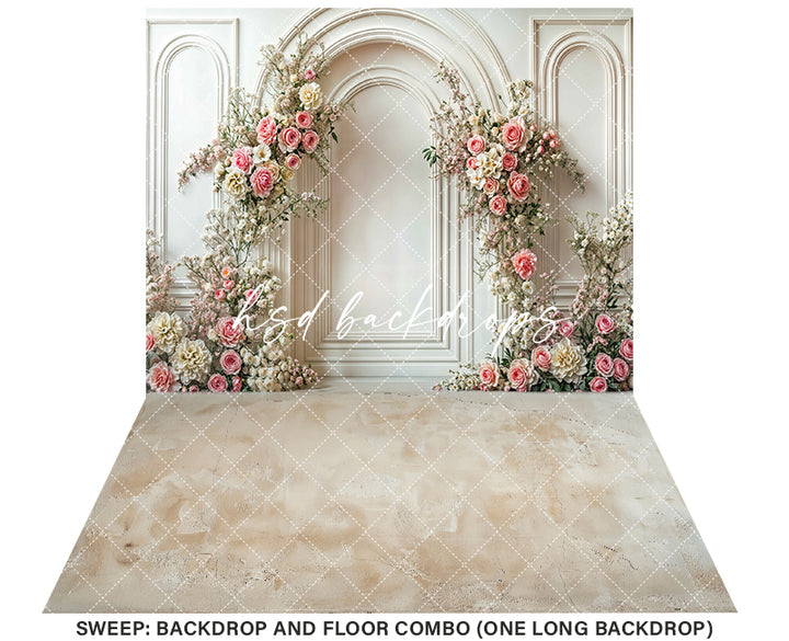 Elegant Pink Rose Arch Wall - HSD Photography Backdrops