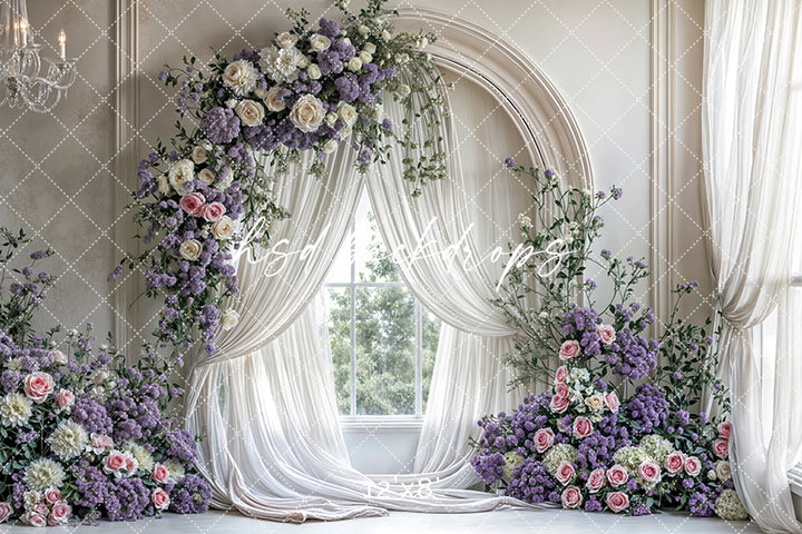 Purple Floral Arch Window - HSD Photography Backdrops
