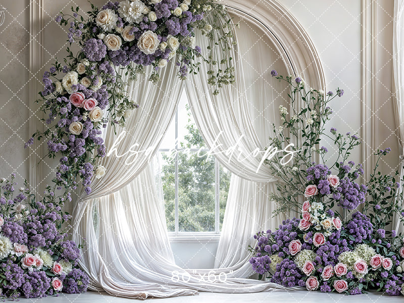 Purple Floral Arch Window - HSD Photography Backdrops