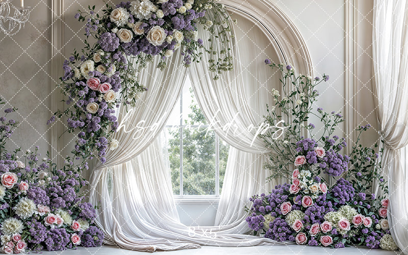 Purple Floral Arch Window - HSD Photography Backdrops