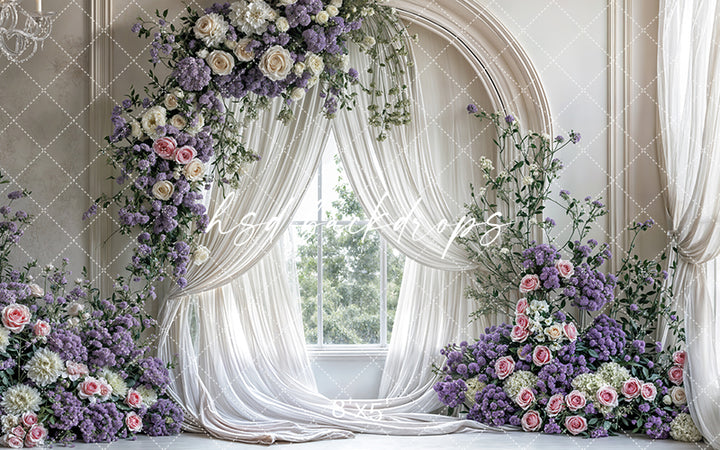 Purple Floral Arch Window - HSD Photography Backdrops