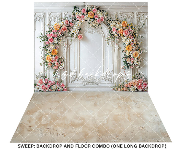 Elegant Pink & Yellow Floral Arch Wall - HSD Photography Backdrops