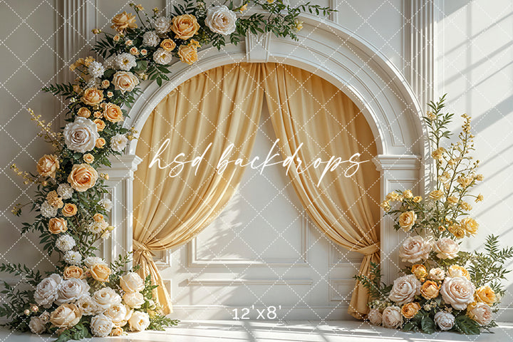 Yellow Floral Arch Wall - HSD Photography Backdrops