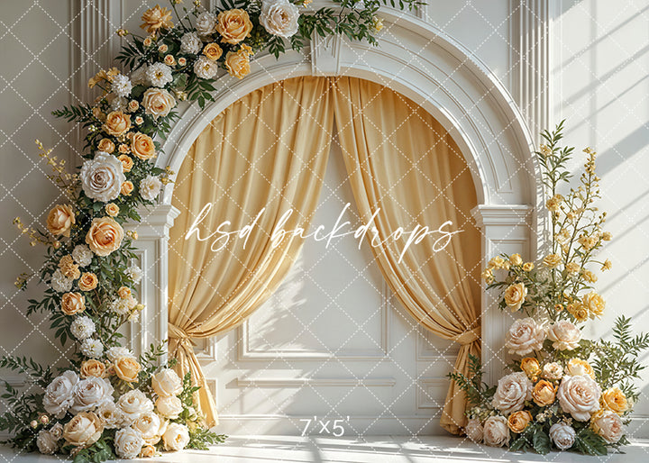 Yellow Floral Arch Wall - HSD Photography Backdrops