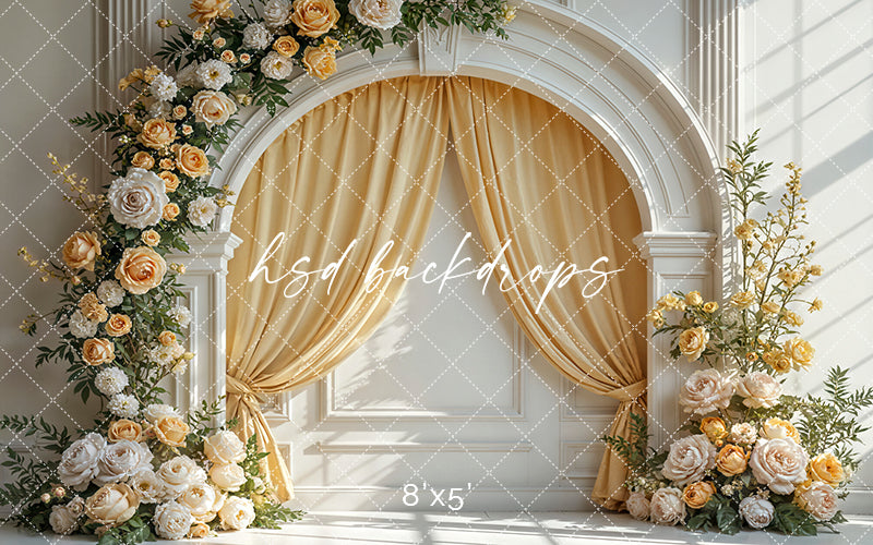 Yellow Floral Arch Wall - HSD Photography Backdrops