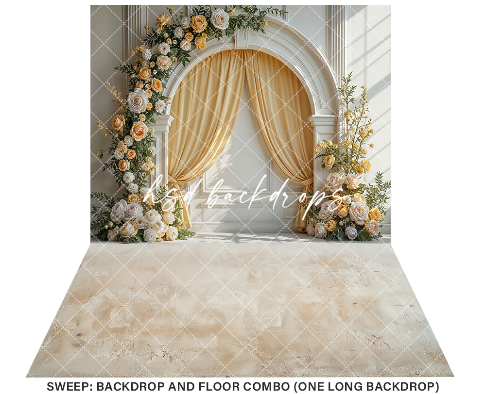 Yellow Floral Arch Wall - HSD Photography Backdrops