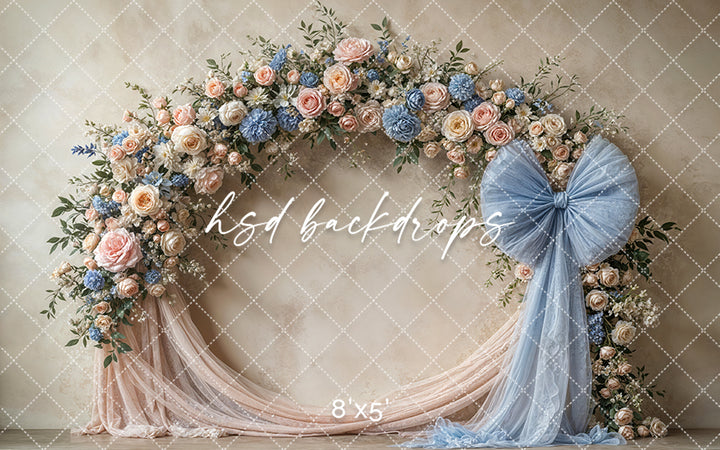 Blooming Arch & Bows - Blue & Peach - HSD Photography Backdrops