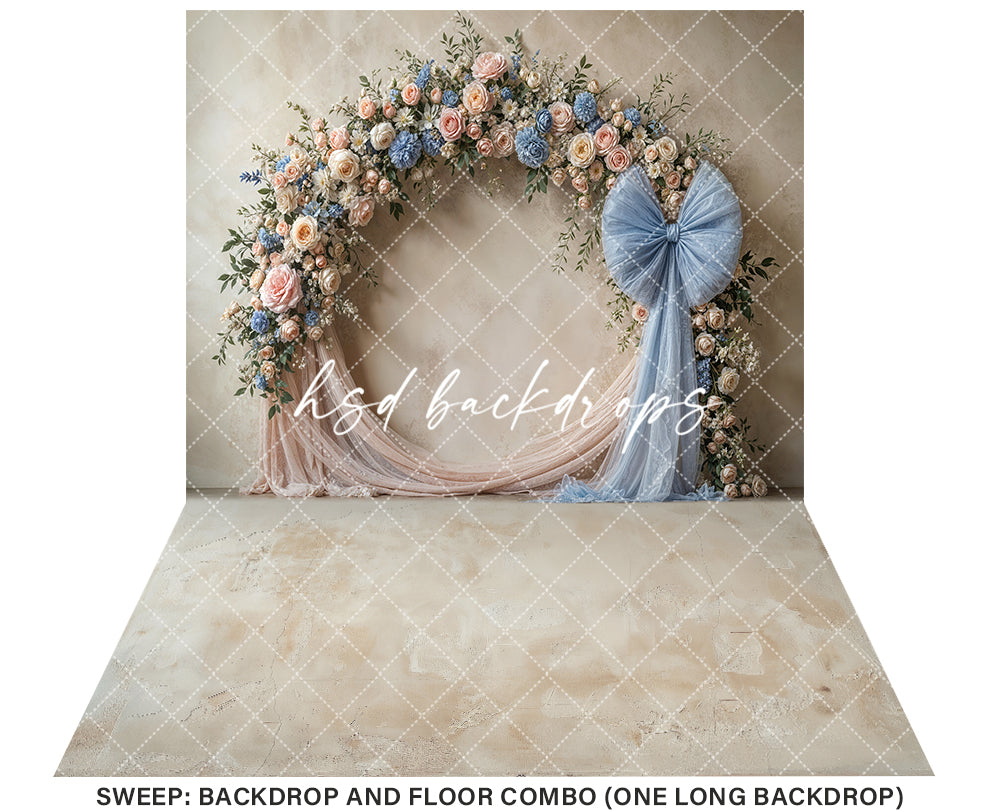 Blooming Arch & Bows - Blue & Peach - HSD Photography Backdrops
