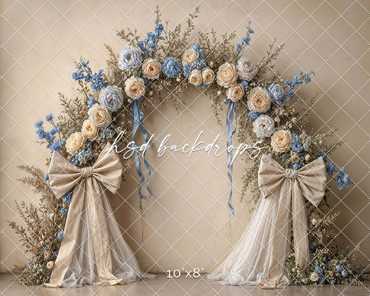 Boho Blooms & Bows - Blue & Cream - HSD Photography Backdrops