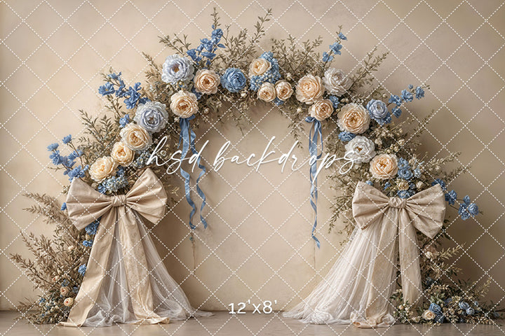 Boho Blooms & Bows - Blue & Cream - HSD Photography Backdrops