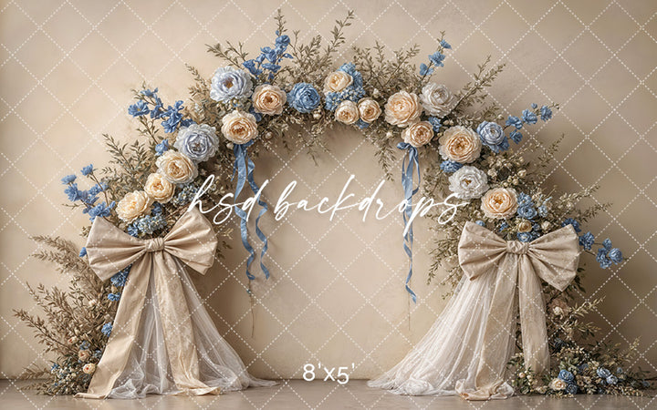 Boho Blooms & Bows - Blue & Cream - HSD Photography Backdrops
