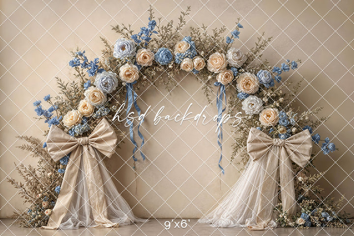 Boho Blooms & Bows - Blue & Cream - HSD Photography Backdrops