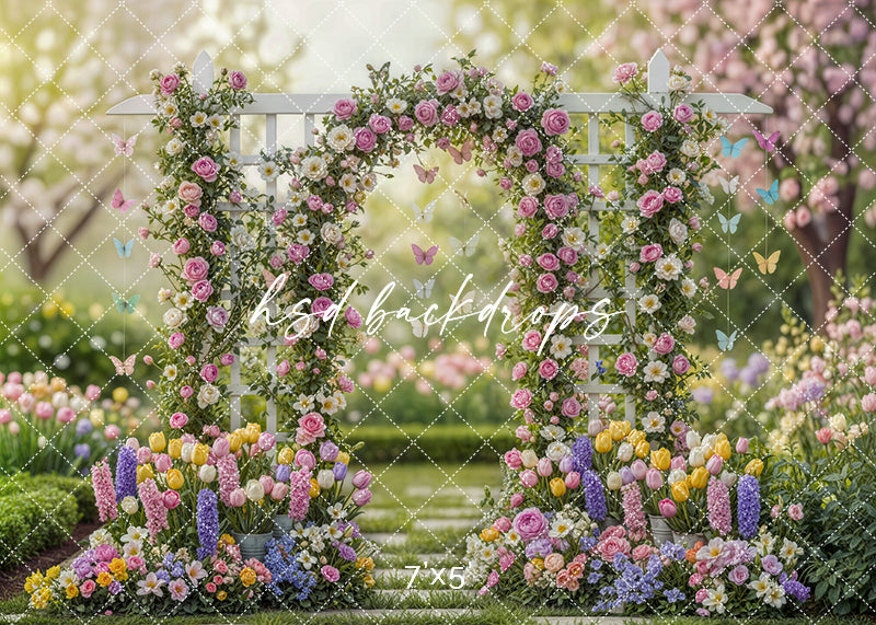 Spring Birds Butterfly In The Garden Circle Backdrop Kit