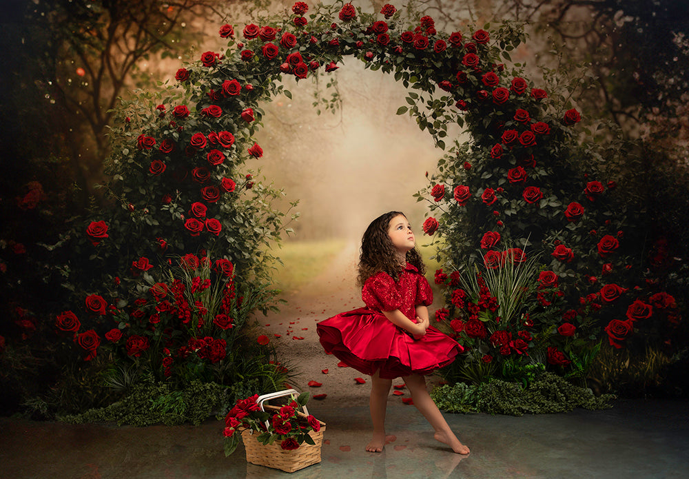 Enchanted Red Rose Arch (sweep options) - HSD Photography Backdrops