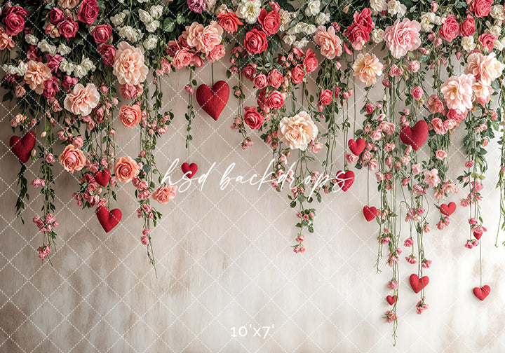 Hanging Heart & Roses - HSD Photography Backdrops
