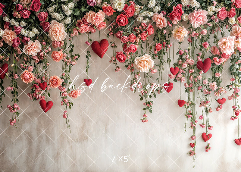Hanging Heart & Roses - HSD Photography Backdrops