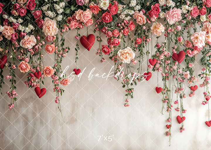 Hanging Heart & Roses - HSD Photography Backdrops